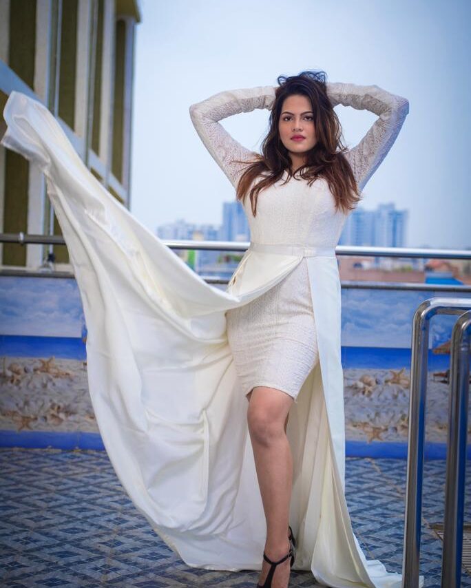 White embroidered lace overlay two in one dress