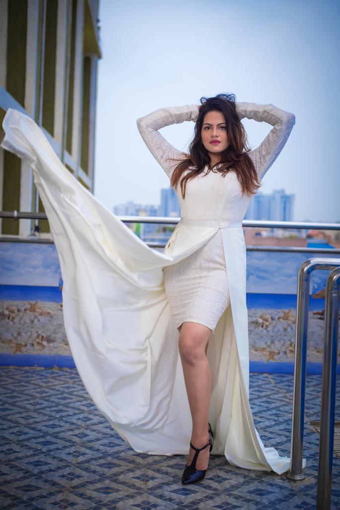 White embroidered lace overlay two in one dress