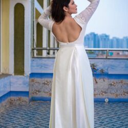 White embroidered lace overlay two in one dress - Image 2