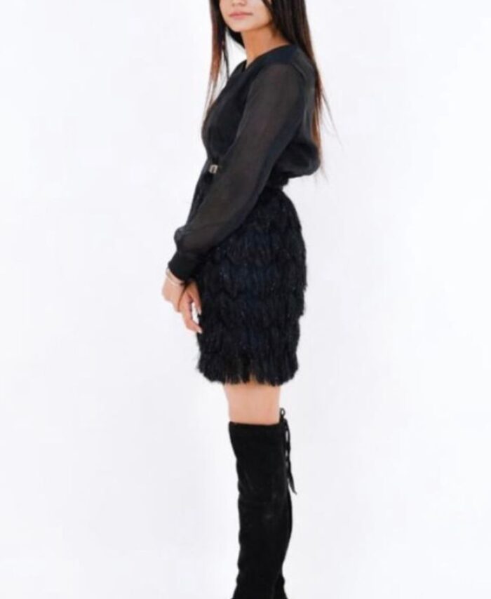 Black bird ruffle dress