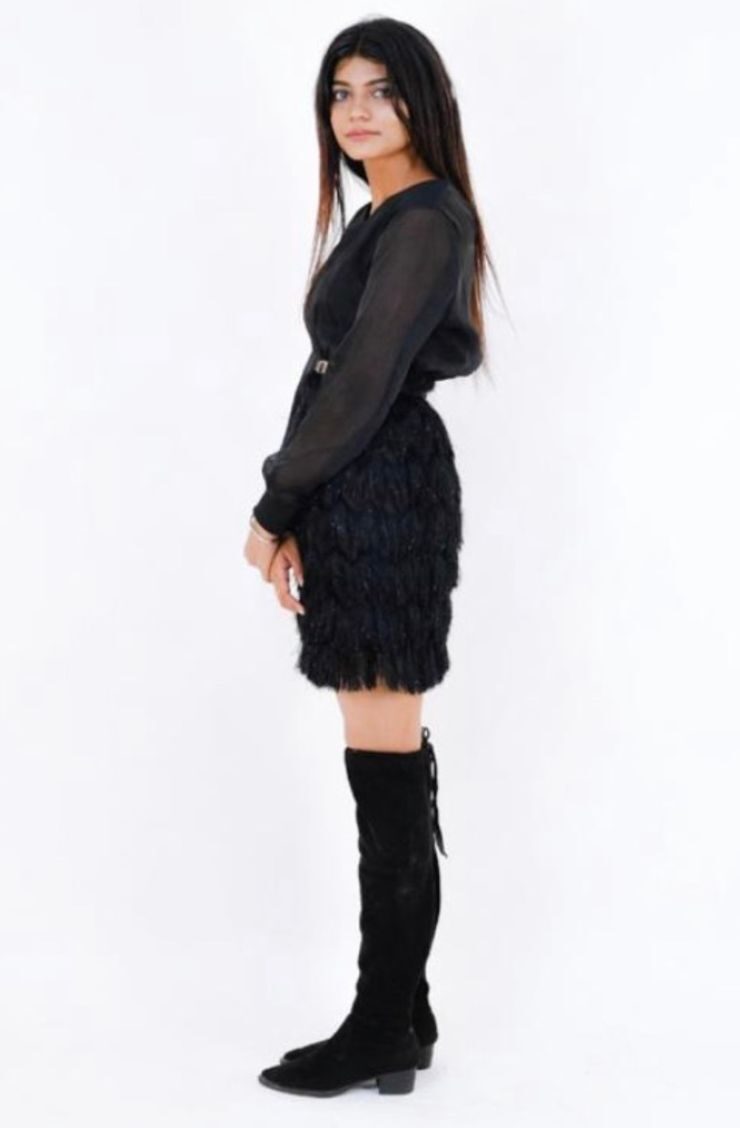 Black bird ruffle dress